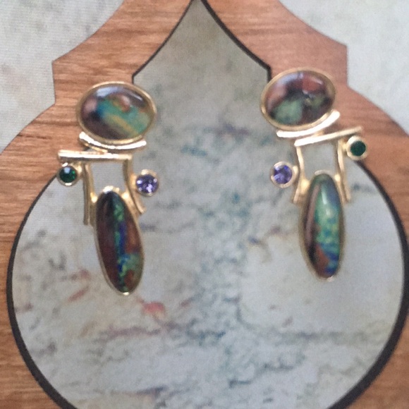 New Unique Abstract Art Deco Resin Drop Earrings - Picture 3 of 9